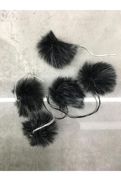 karantuhafiye Pompom 4 Cm 5 Piece Set Wrapped Black