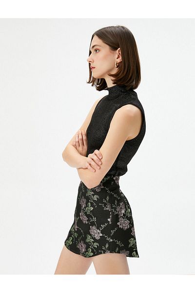 Koton Minirock mit Blumenmuster und Reißverschluss, normale Taille – Handmade-Kollektion