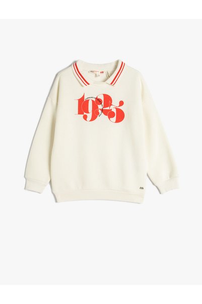 Koton College Sweatshirt Long Sleeve Shirt Collar Ribbed Printed Ribbon