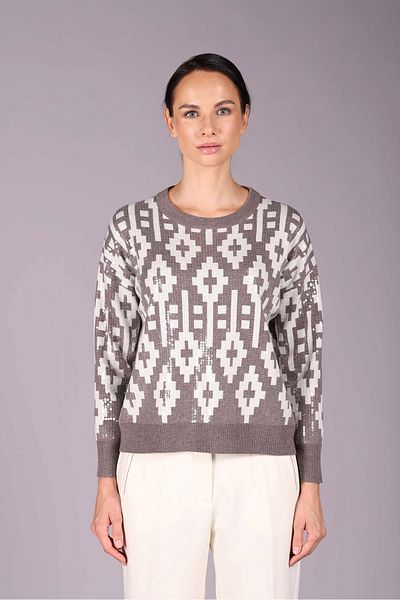 Sempre Women's Sequin Sequin Detailed Ethnic Patterned Long Sleeve Woolen Sweater 2532