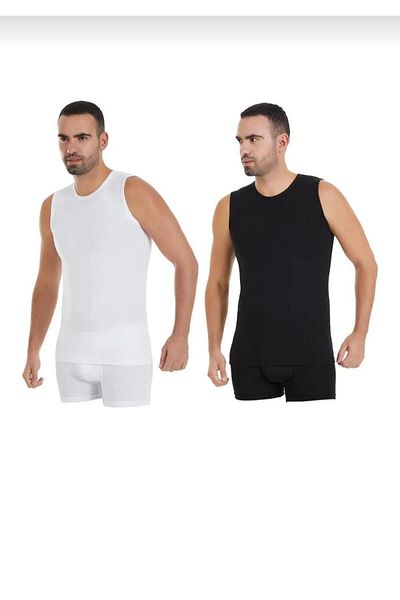 YILDIZ 75-76 Men's Modal Zero Sleeve Undershirt (2 Pieces White, 2 Pieces Black) 4 Pieces