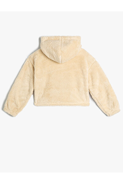 Koton Plüsch-Kapuzenpullover mit Schmetterlingsstickerei, langärmlig