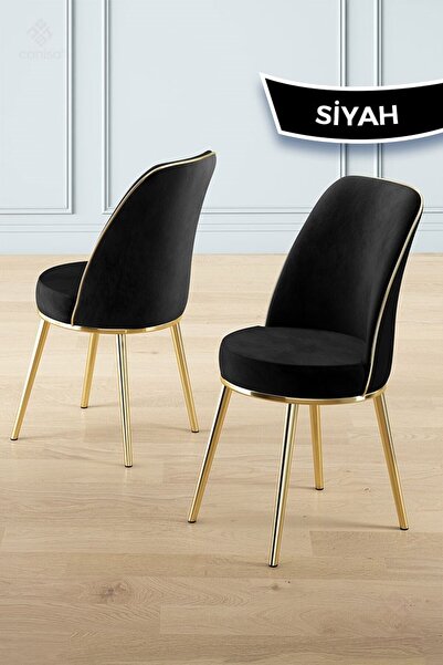 Canisa Vals Serisi 80x130 Lak Panel Beyaz Mermer Desen Masa Takımı Gold Ayaklı 4 Siyah Sandalye