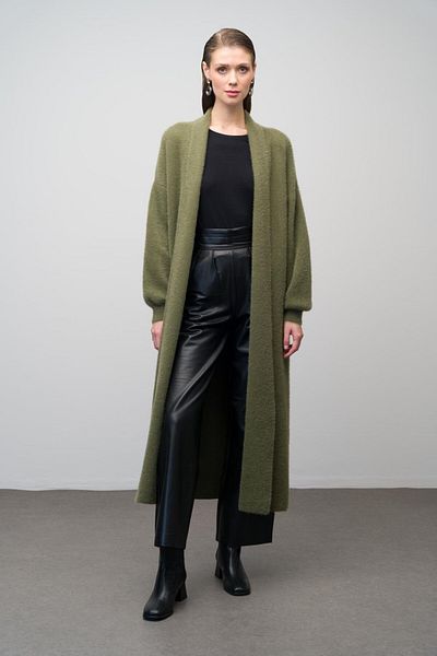 Olcay Khaki 8245 Long Loose Knitwear Cardigan