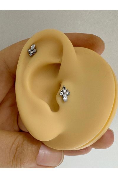 Arescollection G23 Titanium - Zircon Stone Helix Conch Cartilage Lobe Compatible Piercing