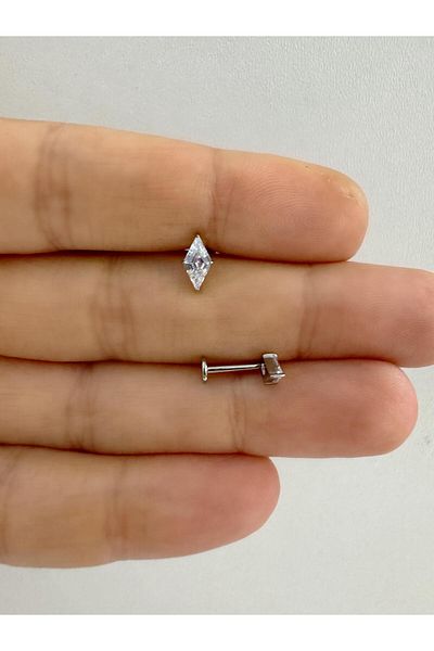 Arescollection 1 Pcs G23 Titanium - Zircon Stone Tragus Helix Conch Kikirdak Lobe Fitting Piercing