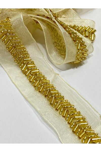 karantuhafiye Beaded ribbon / beaded ribbon / 1.35 cm / dark gold