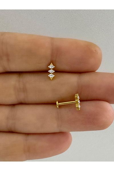 Arescollection 1 Pcs G23 Titanium - Zircon Stone Tragus Helix Conch Kikirdak Lobe Fitting Piercing