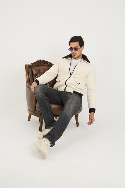 DAMGA JEANS Ανδρικό μπουφάν με γούνινο γιακά από βαμβάκι Bomber Stone College