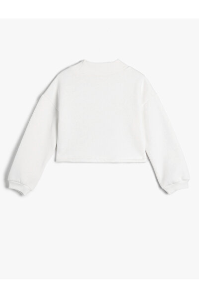 Koton Mikina Republic Printed Crop s dlouhým rukávem a žebrovaným výstřihem