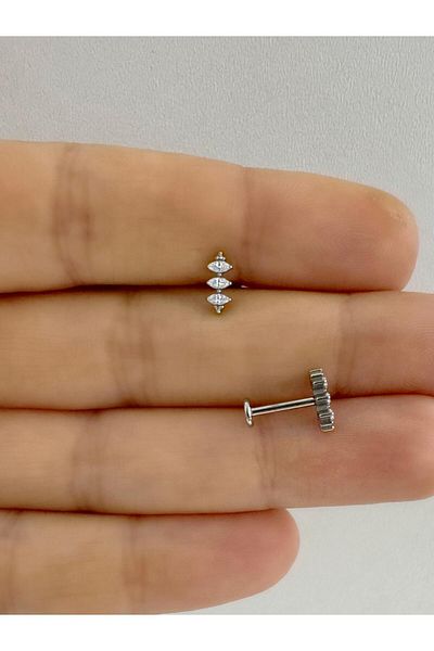 Arescollection 1 Pcs G23 Titanium - Zircon Stone Tragus Helix Conch Kikirdak Lobe Fitting Piercing