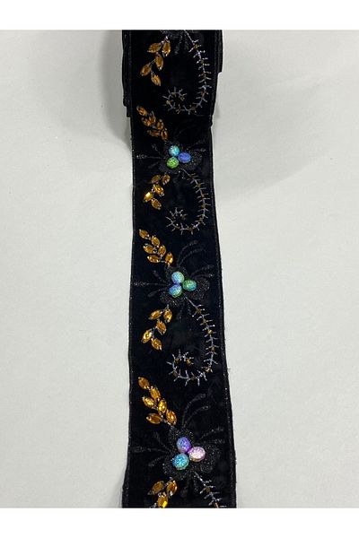 karantuhafiye 4 Meters Velvet Glittered Rhinestone Border Strip