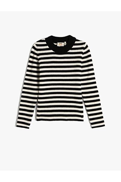 Koton Pullover mit langen Ärmeln und geripptem Rundhalsausschnitt