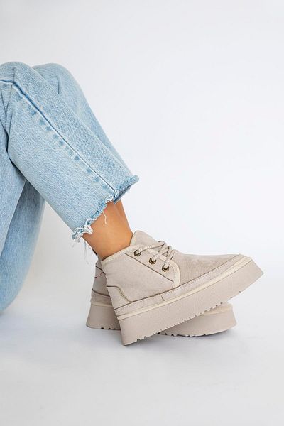 STRASWANS Beige Colored Ansel Women's Suede Boots - Thick Sole and Furry Inside