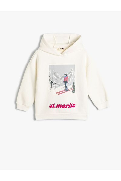 Koton Langärmliges Sweatshirt mit Kapuze und Ski-Print