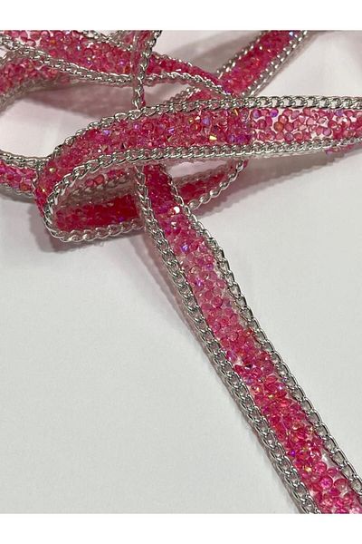 karantuhafiye Rhinestone strip / Iron-on rhinestone strip / 1 meter / 1.5 cm / pink-silver