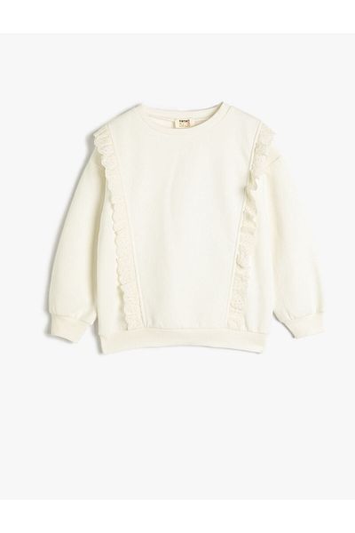 Koton Sweatshirt Long Sleeve Crew Neck Ruffle Detailed Raised