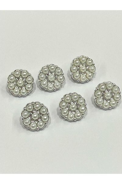 karantuhafiye Classic Pearl Model Button / Silver/Metallized (plastic) / Set of 6 / 1.7 cm