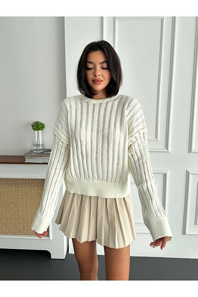 kenza'a Pulover ajurat cu talie elastică pentru femei
