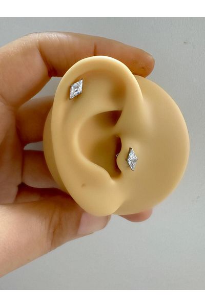 Arescollection 1 Pcs G23 Titanium - Zircon Stone Tragus Helix Conch Kikirdak Lobe Fitting Piercing