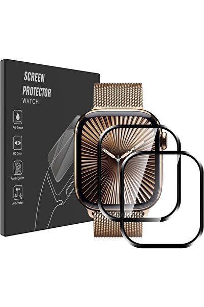 m.tk moveteck Apple Watch 10 46mm Uyumlu Ekran Koruyucu Temperli Cam Siyah Çerceveli Saat Ekran Camı Tam Kaplar A+