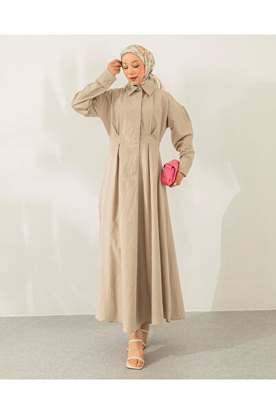 Meri Store Beli Lastikli Gri Elbise