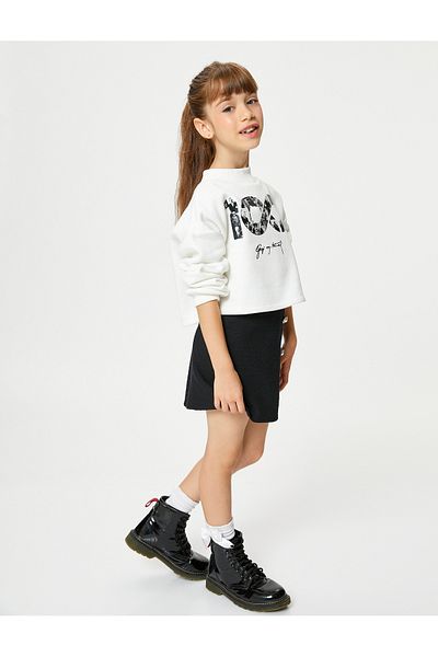 Koton Mikina Republic Printed Crop s dlouhým rukávem a žebrovaným výstřihem