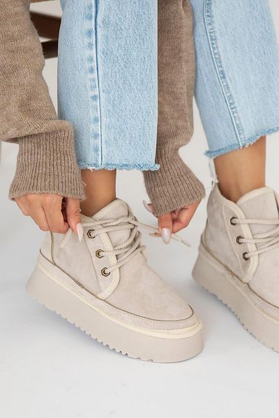 STRASWANS Beige Colored Ansel Women's Suede Boots - Thick Sole and Furry Inside