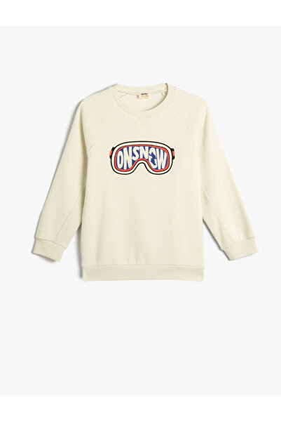 Koton Sweatshirt Uzun Kollu Bisiklet Yaka Kış Temalı Baskı Detaylı Şardonlu