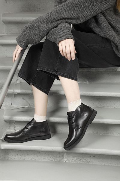 GÖNDERİ(R) Women's Black Oxford Mold Rubber Sole Genuine Leather Boots