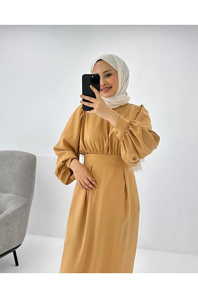 hueonline Φόρεμα Camel Crepe - Μανσέτα με μανίκια