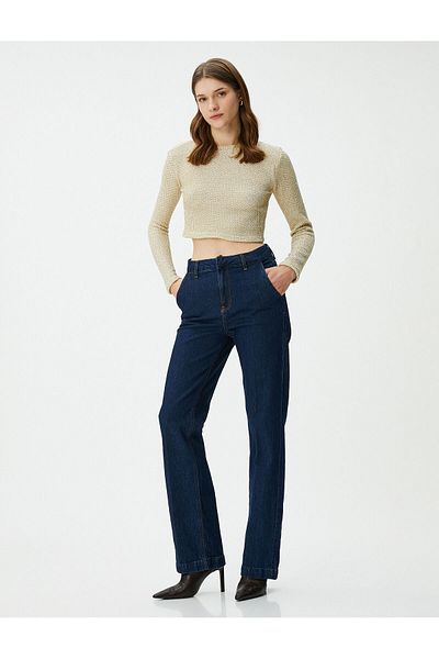 Koton Crop Sweater Glittery Crew Neck Long Sleeve