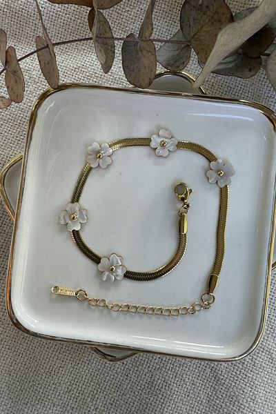 My Joyas Design 20+6cm Steel Pearlescent Flower Anklet