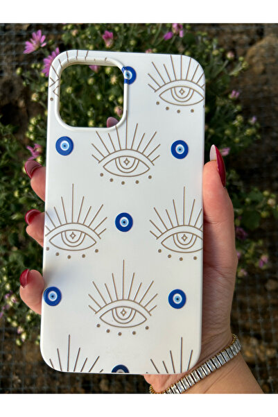 OVADA İphone 15 Pro Max Uyumlu Nazar Boncuğu Desenli İçi Kadife Silikon Kılıf