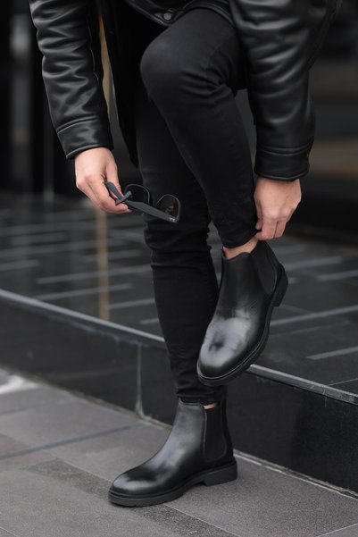 Shoetyle - Black Genuine Leather Men's Chelsea Boots