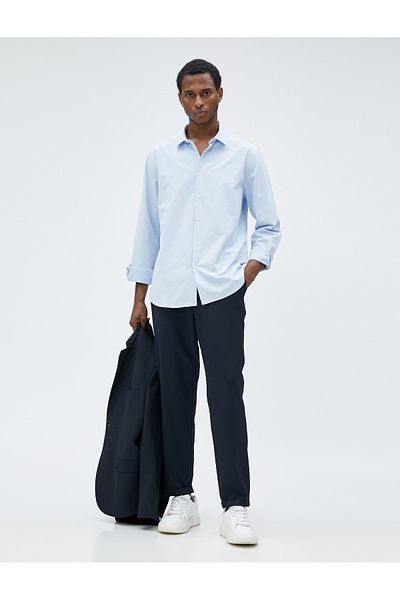 Koton Sportovní košile Slim Fit Classic s límečkem s dlouhým rukávem, nežehlivá
