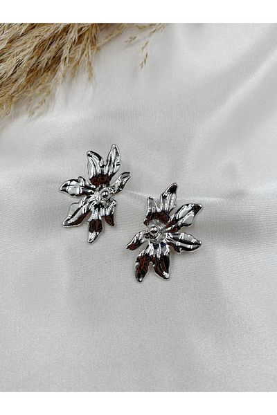 Eylülün Takısı Women's Silver Color Flower Earrings