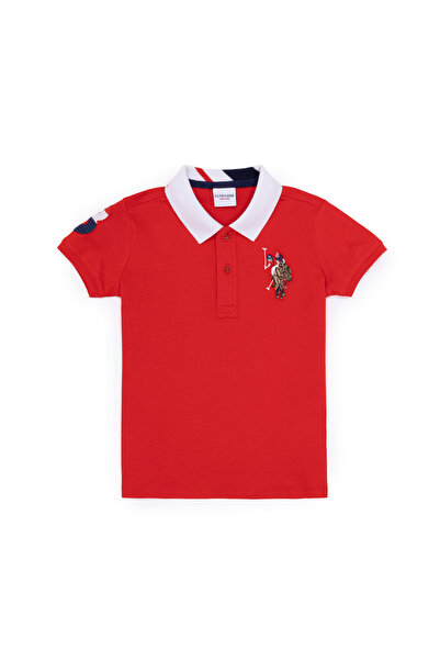 U.S. Polo Assn. Tricou roșu de bază cu gât polo pentru băiat 50263006 -VR030