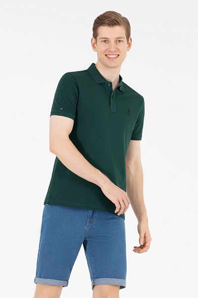 U.S. Polo Assn. Ανδρικό μπλουζάκι με βασικό πόλο σε σκούρο πράσινο χρώμα 50262969 -VR079