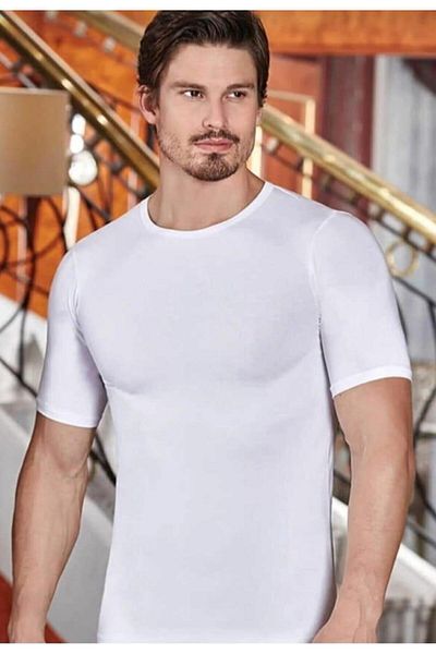 Berrak 1024 Men's Elastane Crew Neck Short Sleeve Undershirt 10 Pieces