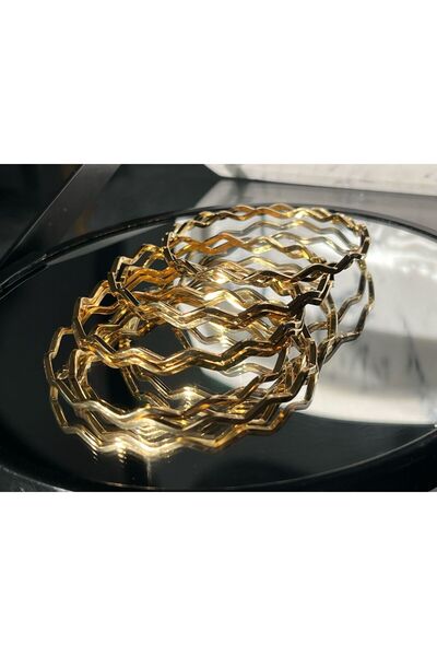 ceren takı Gold Zigzag Ajda - سوار ستانلس ستيل غير مشوه 22 سم، قطعة واحدة (مع...