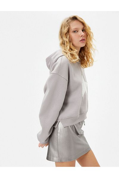 Koton Mikina s kapucí Raster Crop Star Applique Detailní pohodlný střih s dlouhým rukávem