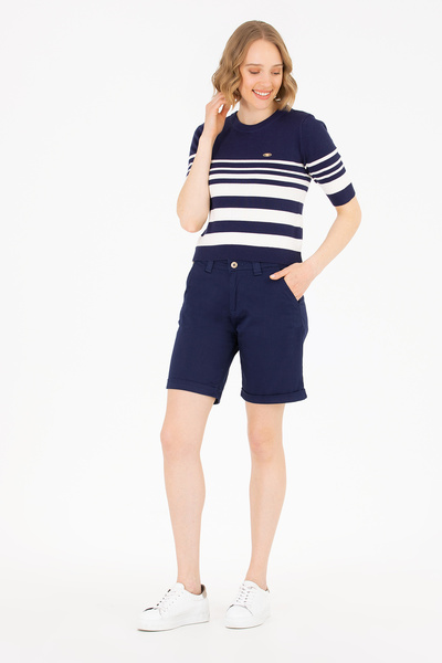 U.S. Polo Assn. شورت نسائي منسوج باللون الأزرق الداكن 50263220-VR033