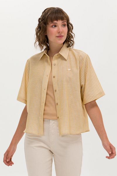 U.S. Polo Assn. Women's Camel Linen Look Short Sleeve Shirt 50263177 -Vr015