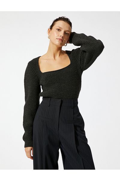 Koton Square Neck Balloon Sleeve Knitwear Sweater