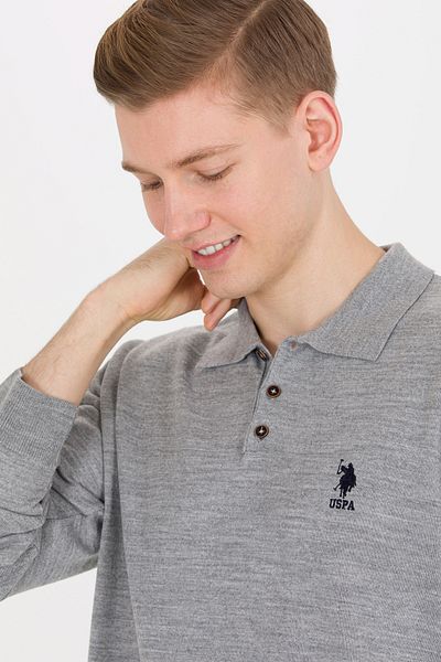 U.S. Polo Assn. Men's Gray Melange Polo Neck Knitwear Sweater 50257694 -Vr086