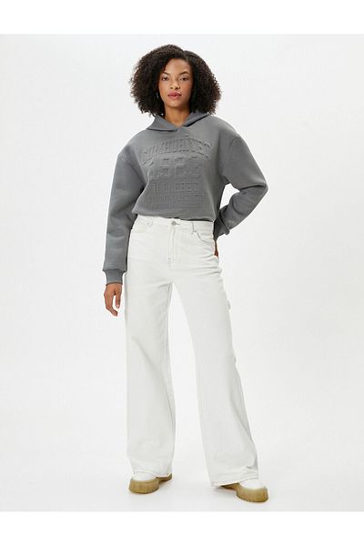Koton Republic Sweatshirt Crop Hooded Embossed Printed Comfortable 100th Anniversary Special