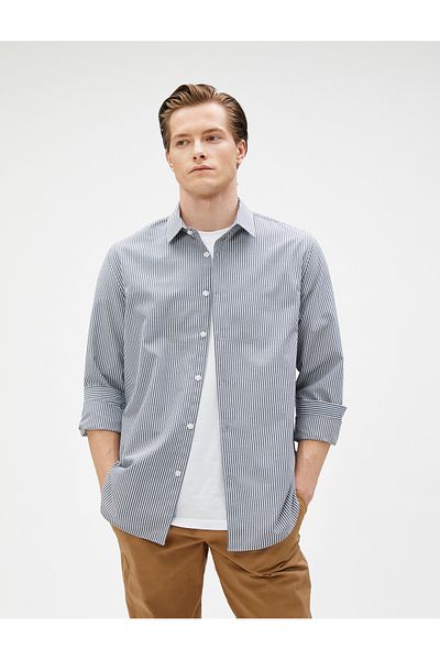 Koton Sportovní košile Slim Fit Classic s límečkem s dlouhým rukávem, nežehlivá