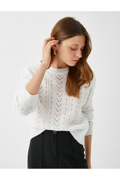 Koton Gestrickter Pullover mit Rundhalsausschnitt und langen Ärmeln