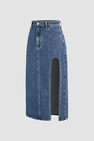 Hiccup Fusta midi denim cu fantă